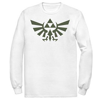 Men's Nintendo Zelda Hyrule Crest Triforce Black Out Logo Long Sleeve Tee
