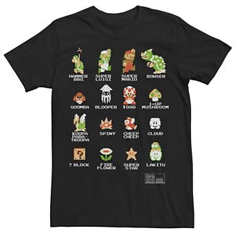 Men's Nintendo Super Mario 8-Bit Good & Bad Characters Tee
