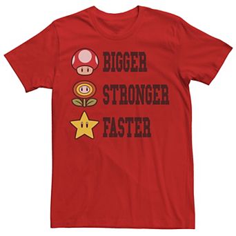 Men's Nintendo Super Mario Bigger Faster Stronger Game Symbols Tee