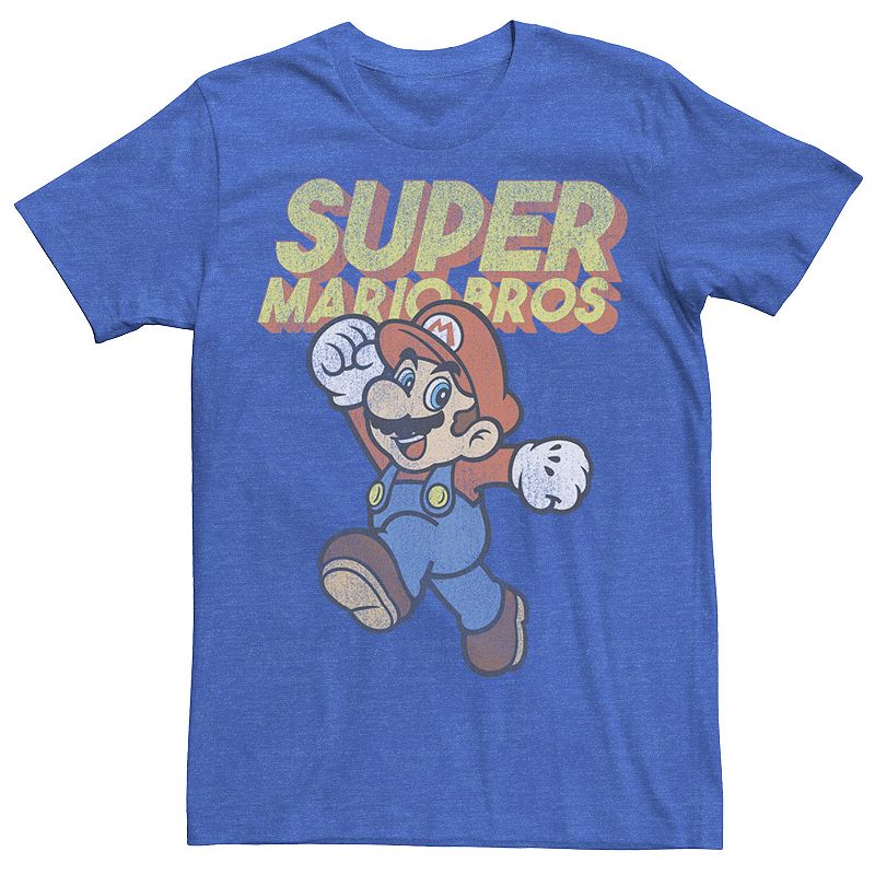 Men's Nintendo Super Mario Bros Mario Faded Portrait Tee, Size: XXL, Royal Grey