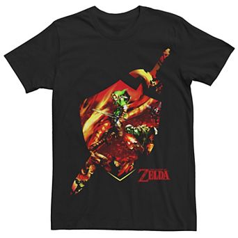 Men's Nintendo Zelda Link Sword Shield Fire Border Tee