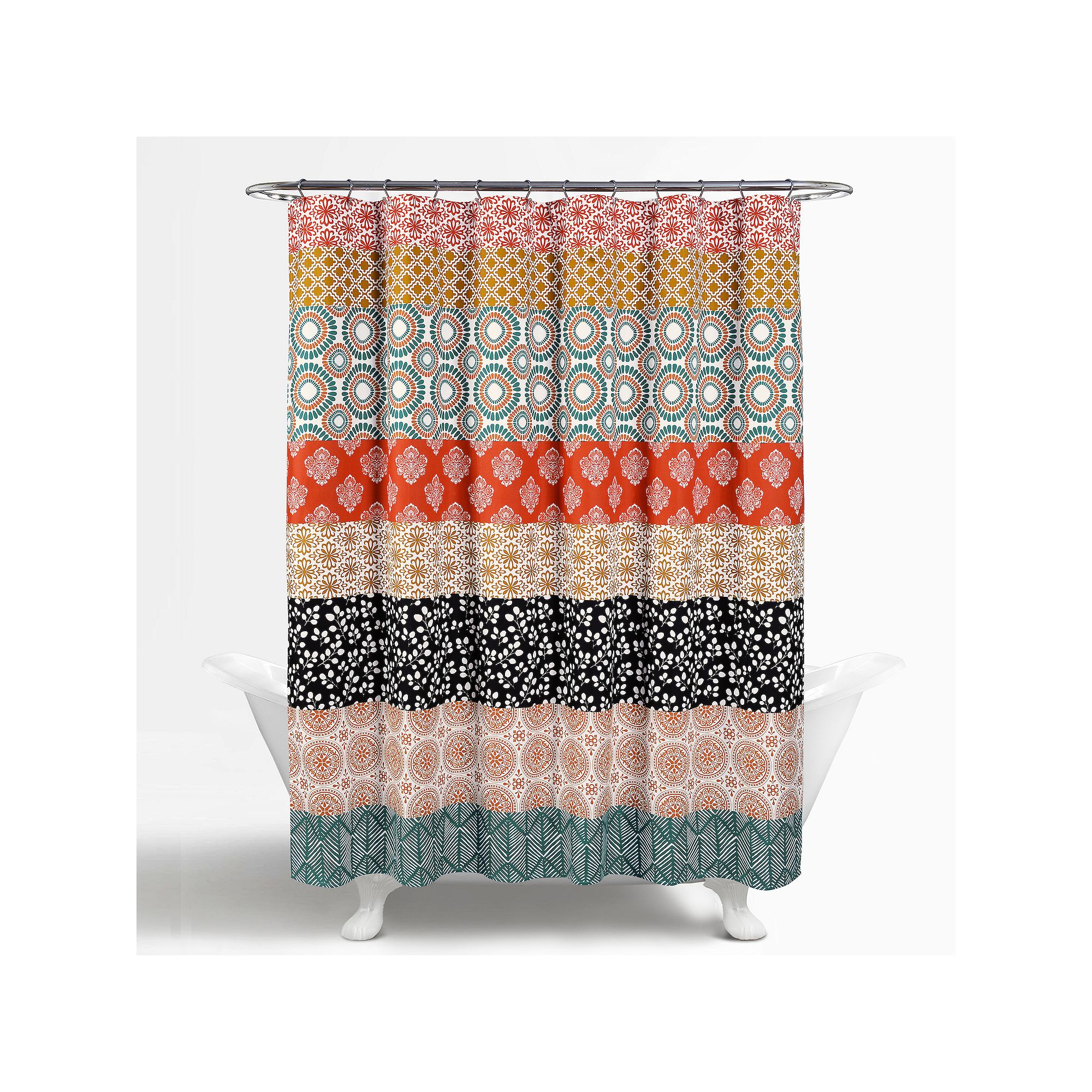Lush Decor Bohemian Stripe Shower Curtain, Size: 72X72, Turquoise Orange