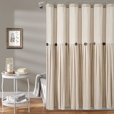 Lush Decor Linen Button Shower Curtain