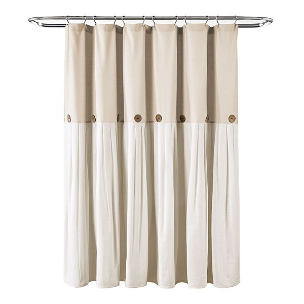 72"x78" Linen Button Shower Curtain Beige - Lush D&eacute;cor: Cotton Blend, Machine Washable, Plain Weave Fabric