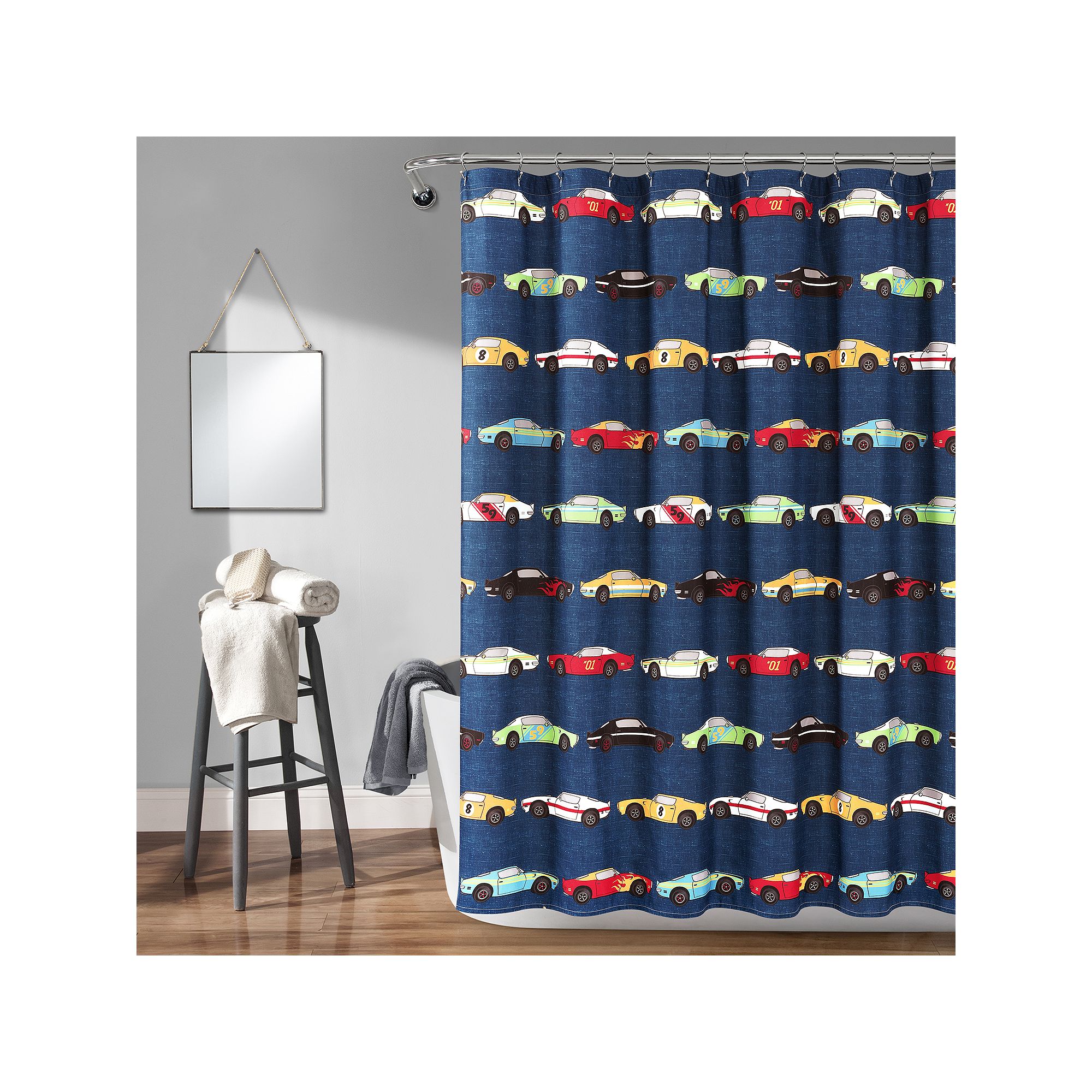 Lush Decor Race Cars Shower Curtain, Size: 72X72, Blue
