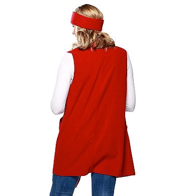 Women's Le Moda Solid Knit Fleece Vest with Matching Headband