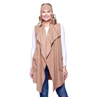 Women's Le Moda Solid Knit Fleece Vest with Matching Headband