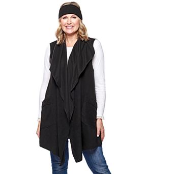 Women's Le Moda Solid Knit Fleece Vest with Matching Headband