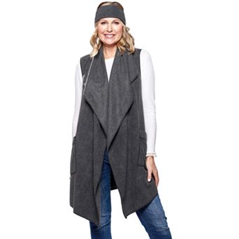 Women's Le Moda Solid Knit Fleece Vest with Matching Headband