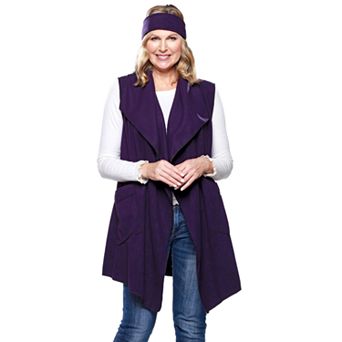 Women's Le Moda Solid Knit Fleece Vest with Matching Headband