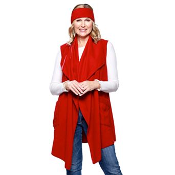 Women's Le Moda Solid Knit Fleece Vest with Matching Headband