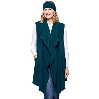 Women's Le Moda Solid Knit Fleece Vest with Matching Headband