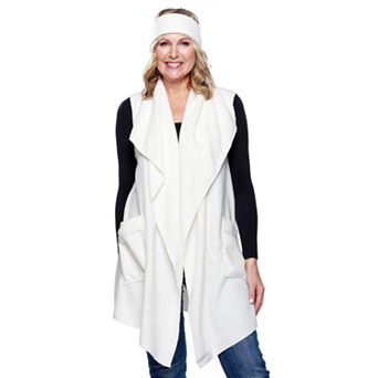 Women's Le Moda Solid Knit Fleece Vest with Matching Headband