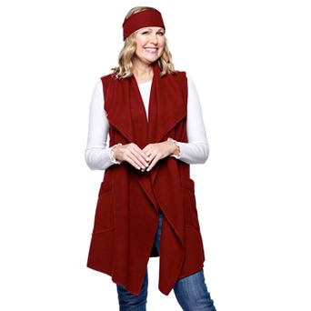 Women's Le Moda Solid Knit Fleece Vest with Matching Headband