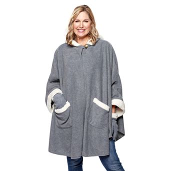 Women's Le Moda Hooded Knit Fleece Wrap with Cream Sherpa Trim & Matching Gloves