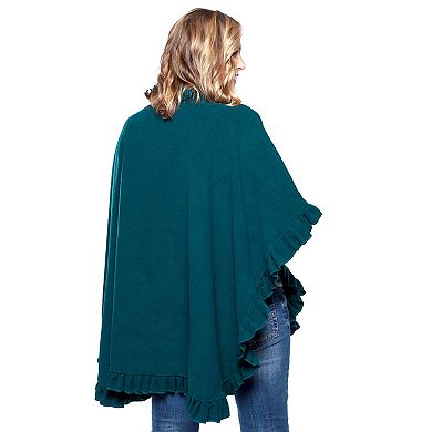 Women's Le Moda Ruffled Knit Fleece Wrap with Matching Gloves