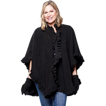Women's Le Moda Ruffled Knit Fleece Wrap with Matching Gloves