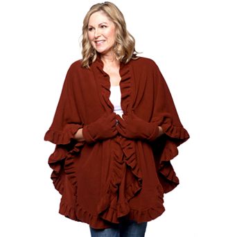 Women's Le Moda Ruffled Knit Fleece Wrap with Matching Gloves