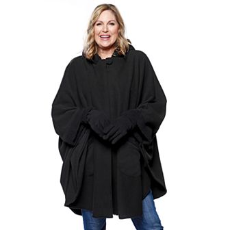 Women's Le Moda Knit Fleece Hooded Wrap with Sherpa Lining & Matching Gloves