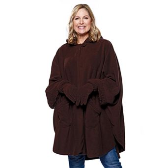 Women's Le Moda Knit Fleece Hooded Wrap with Sherpa Lining & Matching Gloves