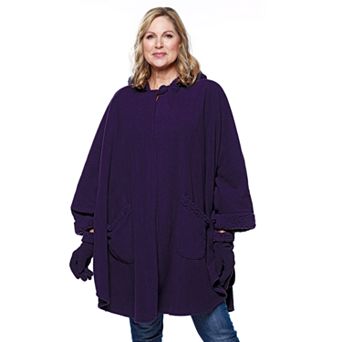 Women's Le Moda Knit Fleece Hooded Wrap with Sherpa Lining & Matching Gloves
