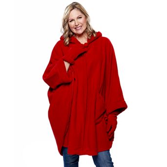 Women's Le Moda Knit Fleece Hooded Wrap with Sherpa Lining & Matching Gloves