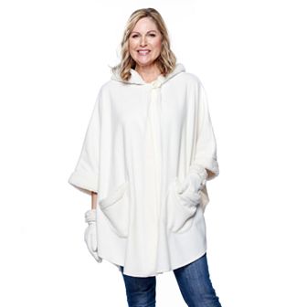 Women's Le Moda Knit Fleece Hooded Wrap with Sherpa Lining & Matching Gloves