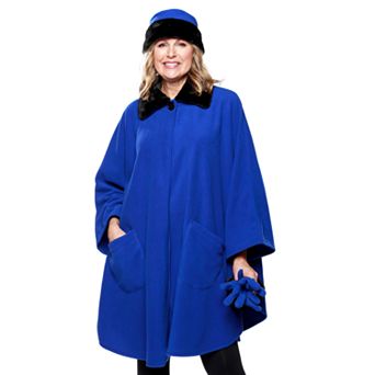 Women's Le Moda Faux Fur Trim Polar Fleece Wrap with Matching Gloves & Hat