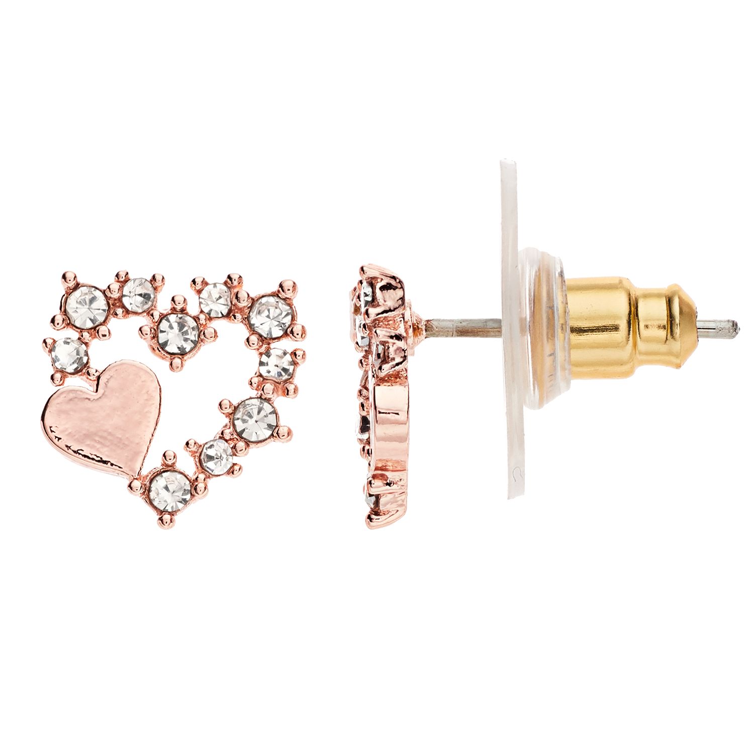 Image for LC Lauren Conrad Simulated Crystal Heart Nickel Free Button Earrings at Kohl's.