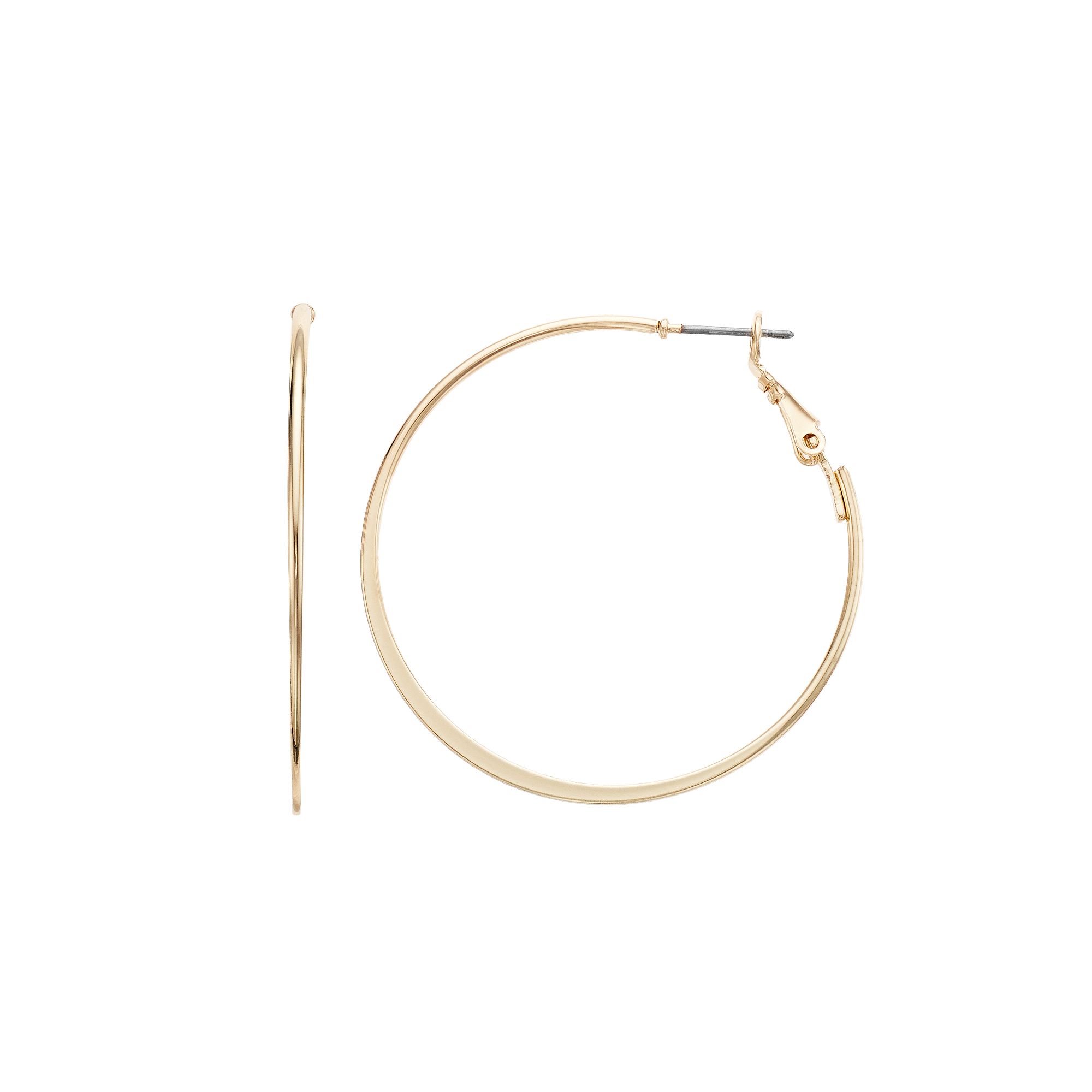 LC Lauren Conrad Classic Hammered Hoop Earrings, Womens, Gold Tone