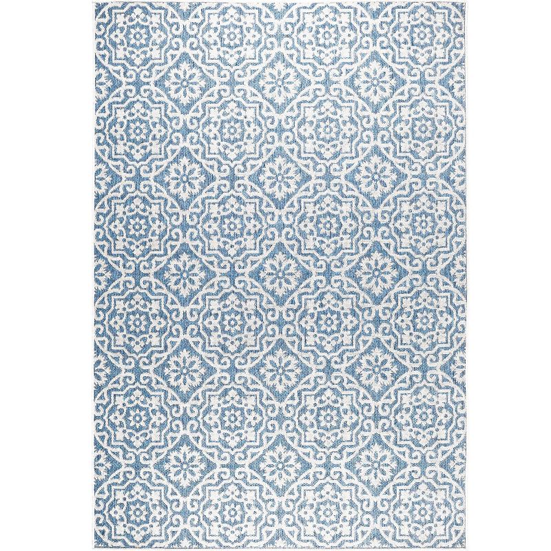 Nicole Miller New York Patio Country Danica Transitional Geometric Indoor/Outdoor Runner Area Rug  Blue/Grey  1 9 x7 2