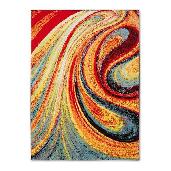 Home Dynamix Splash Adja Contemporary Abstract Swirl Area Rug, Red/Blue, 5'2" Round
