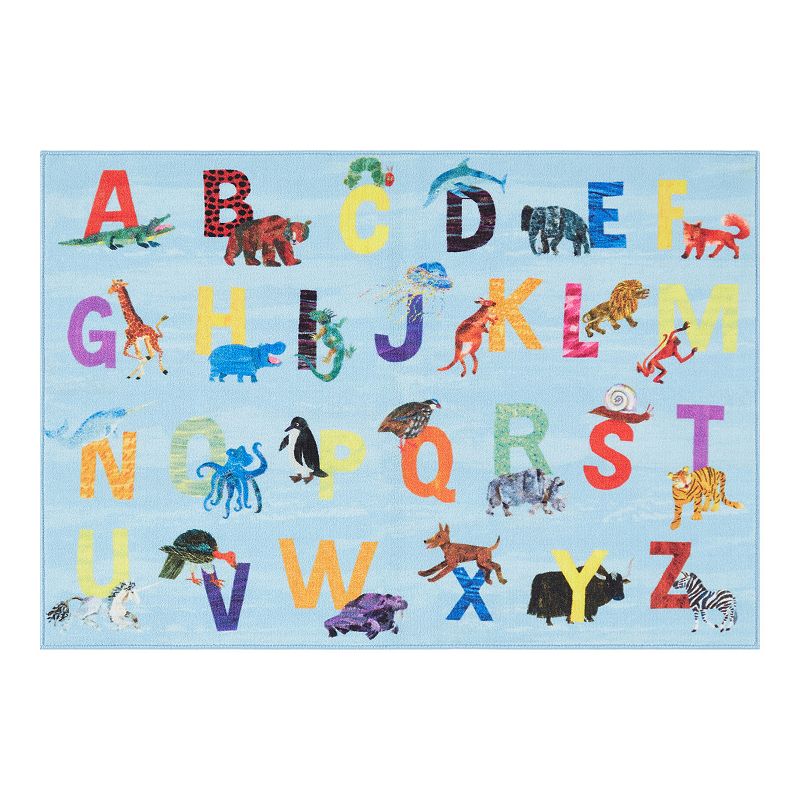 Eric Carle Elementary Animal Alphabet Kids Area Rug, Blue, 5X6.5 Ft