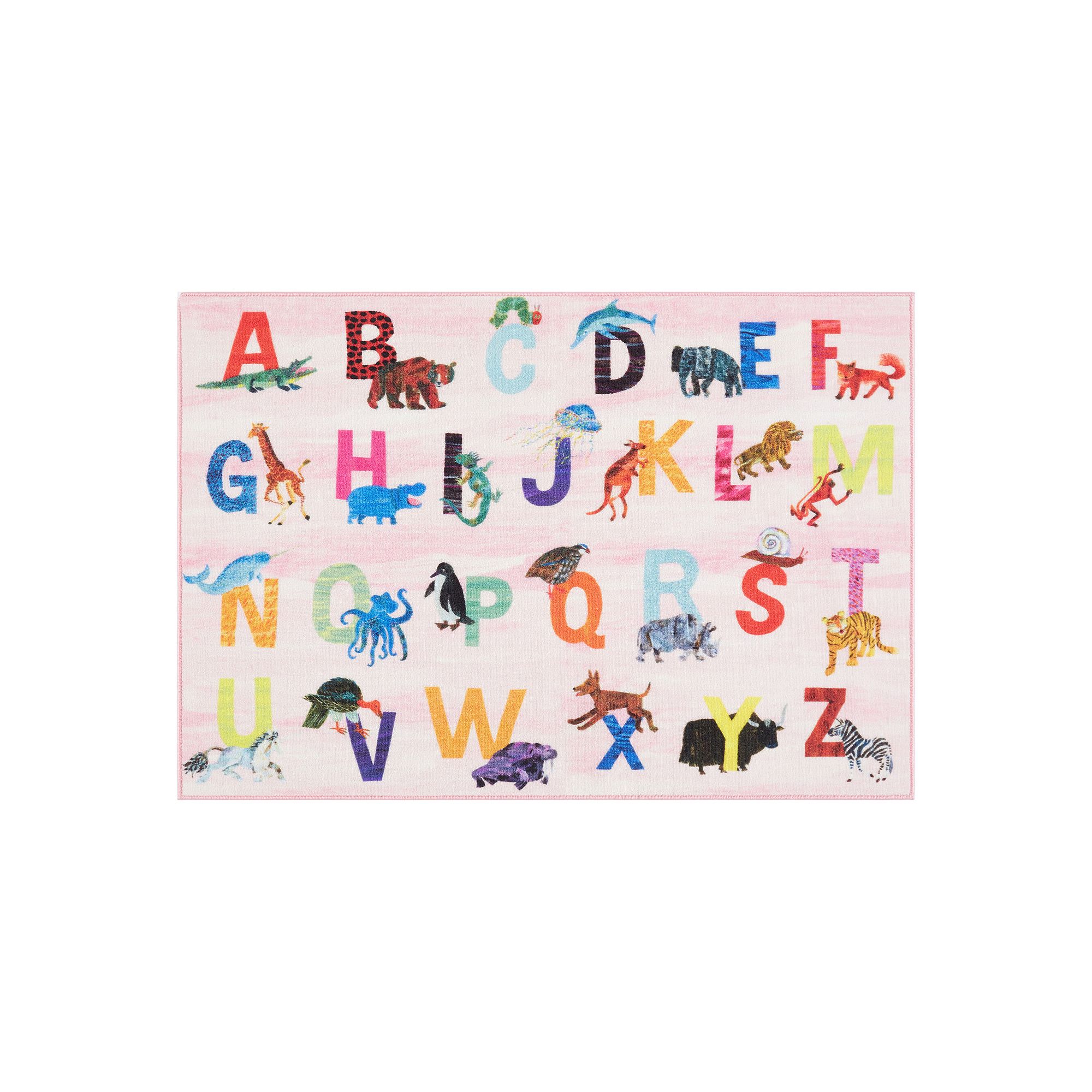 Eric Carle Elementary Animal Alphabet Kids Area Rug, Pink