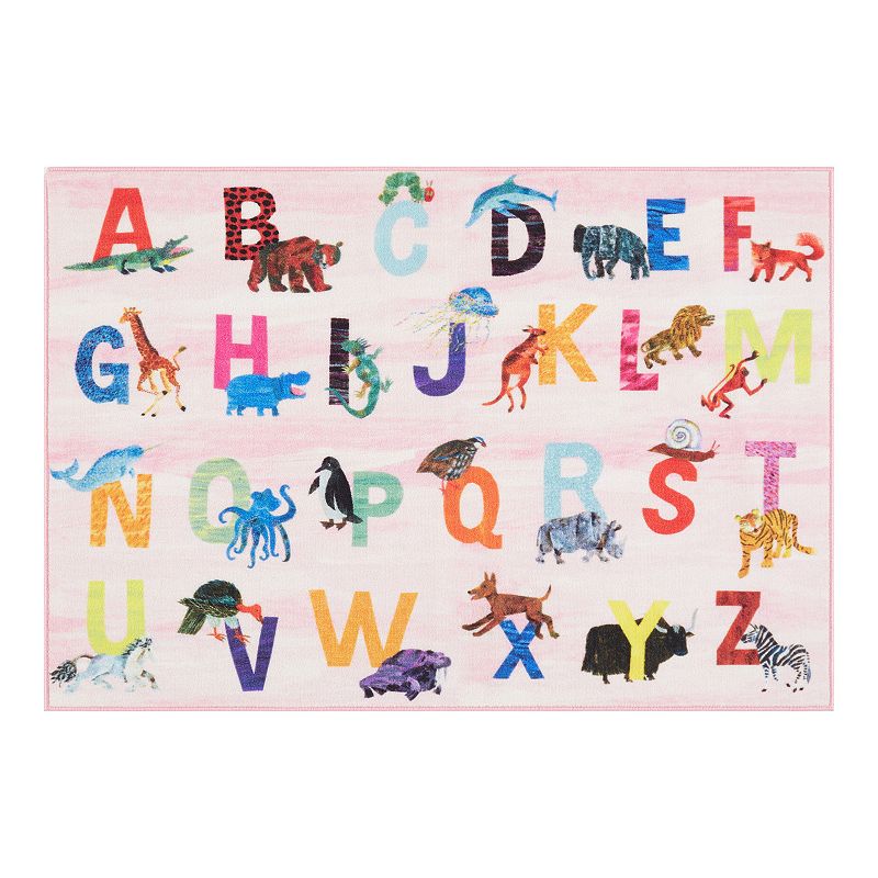 Eric Carle Elementary Animal Alphabet Kids Area Rug, Pink, 5X6.5 Ft