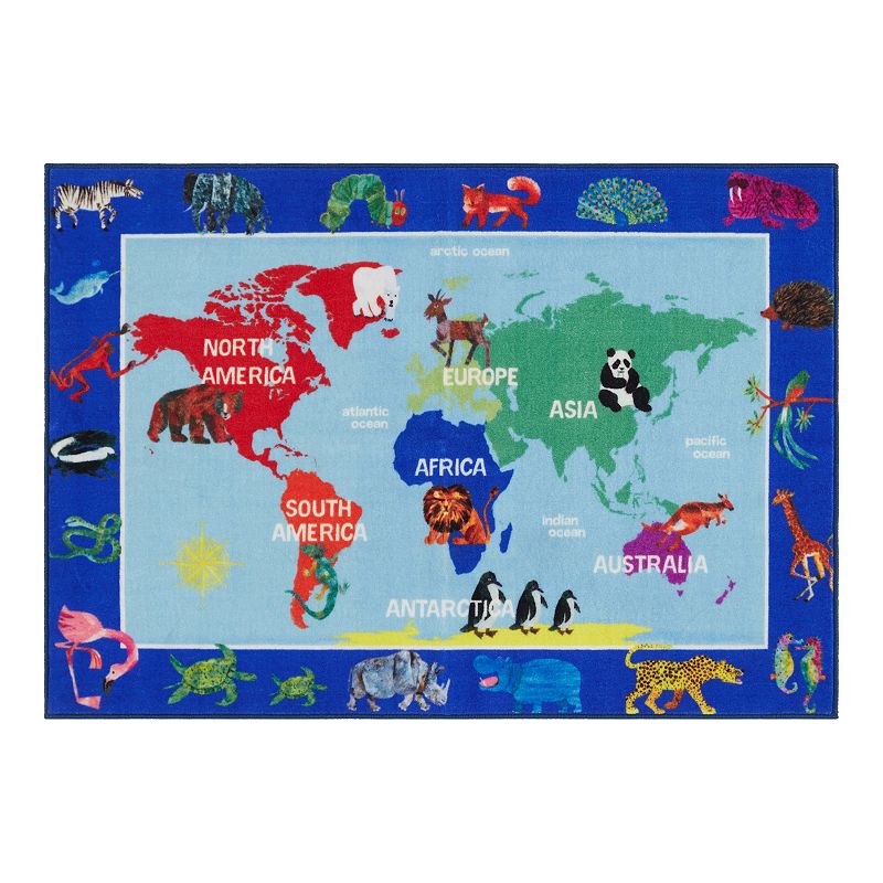 Eric Carle Elementary World Map Kids Area Rug, Blue, 3X4 Ft