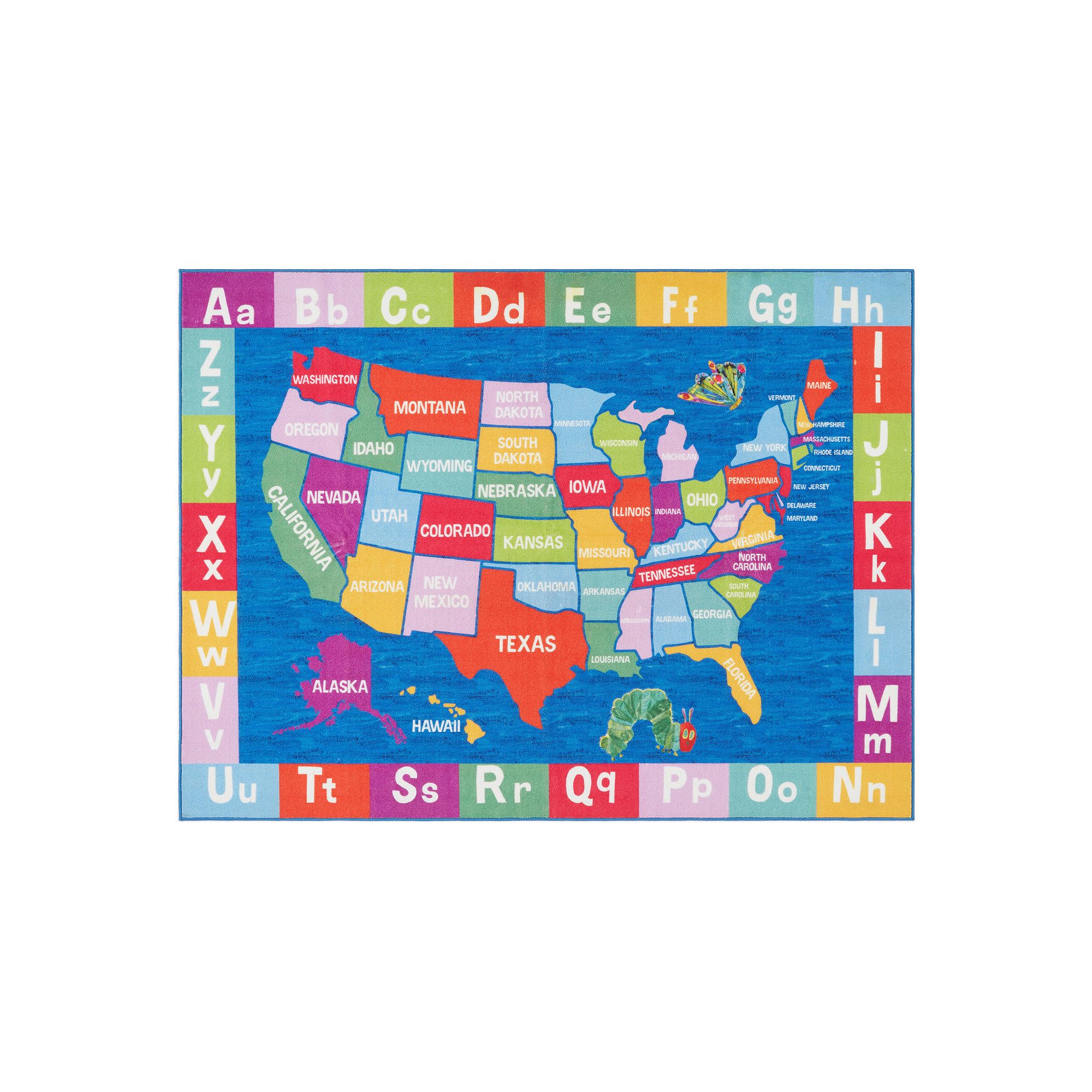 Eric Carle Elementary USA Map Kids Area Rug, Blue Red