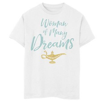 Disney's Aladdin Boys 8-20 Live Action Woman Of Many Dreams Word Stack Graphic Tee