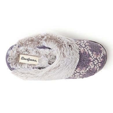 Women's Dearfoams Knitted Slippers with Faux Fur Trim