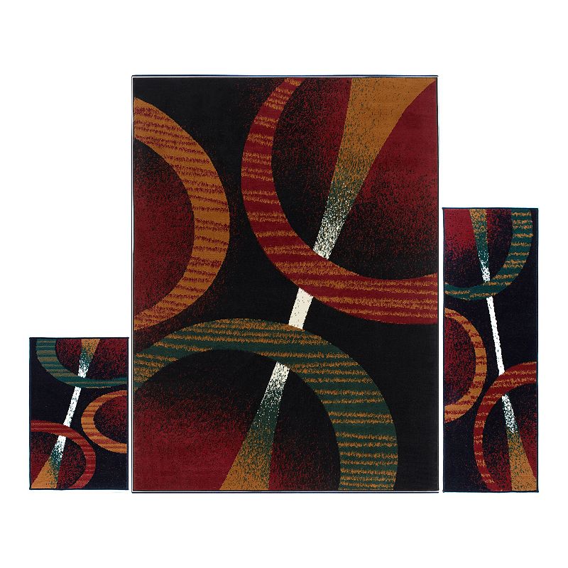 Home Dynamix Ariana Arcata 3-Piece Area Rug Set, Black, 3PC Set