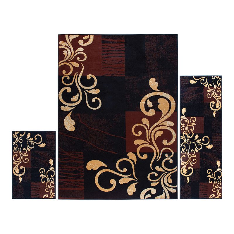 Home Dynamix Ariana Galil 3-Piece Area Rug Set, Black, 3PC Set