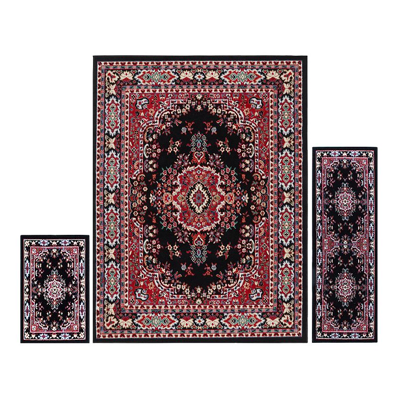 Home Dynamix Ariana Ksara 3-Piece Area Rug Set, Black, 3PC Set