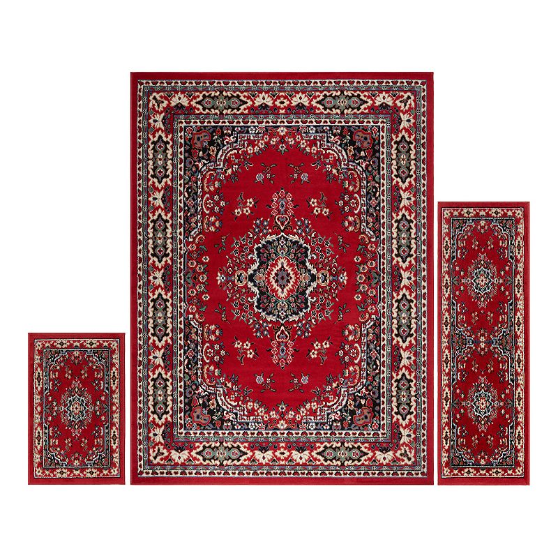Home Dynamix Ariana Ksara 3-Piece Area Rug Set, Red, 3PC Set