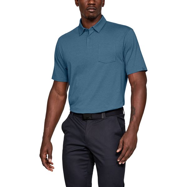 X-Large Under Armour Mens Charged Cotton Scramble Polo Polo Tee Blue Polo T Shirt with Left Chest Pocket and 2-Button Placket