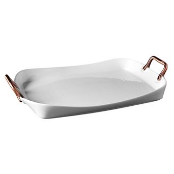 Denmark Tools for Cooks White Serving Tray with Copper Handles