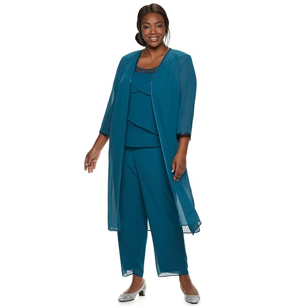 Plus Size Le Bos Tiered Top, Duster & Pants Set