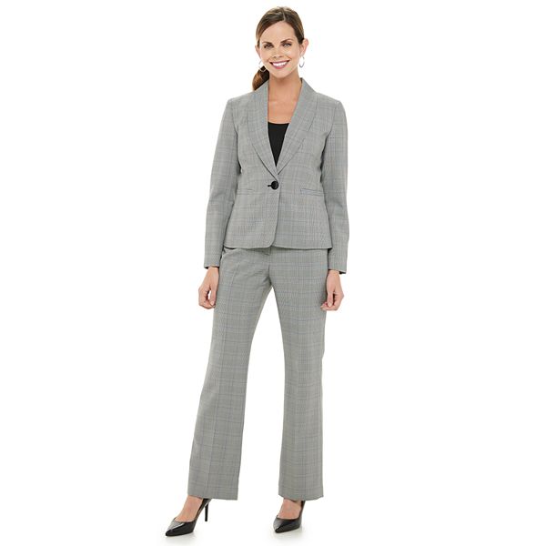 Women's Le Suit Shawl Collar Plaid Pant Suit