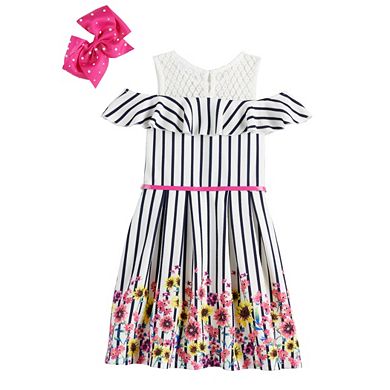 Girls 4-6x Knitworks Embroidered Skater Dress with Belt and Bow