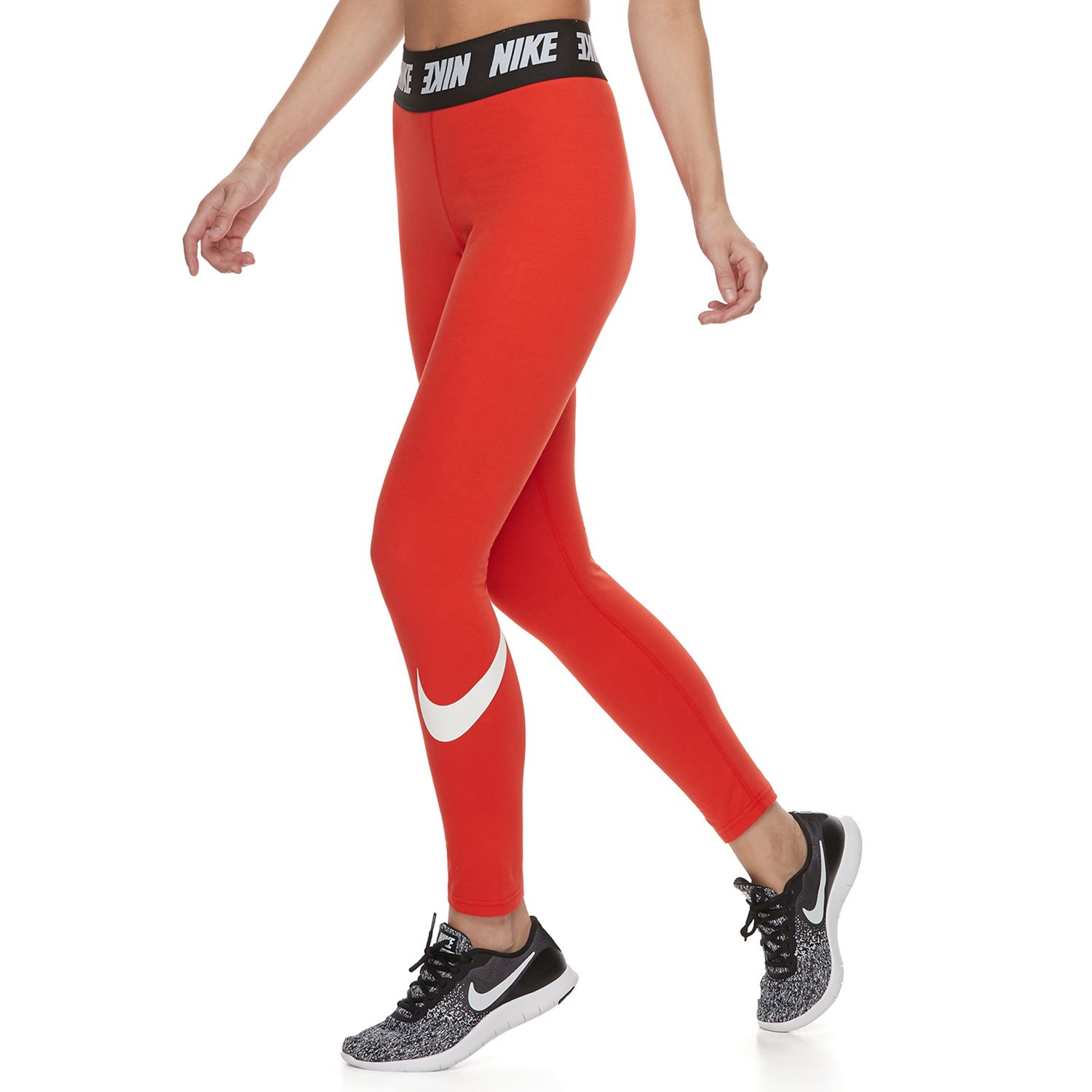 red nike swoosh leggings