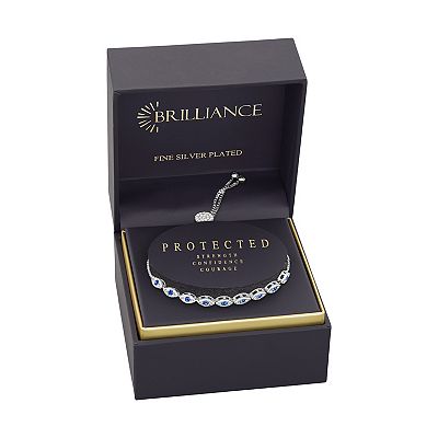 Brilliance Silver Plated Blue & White Crystal Evil Eye Link